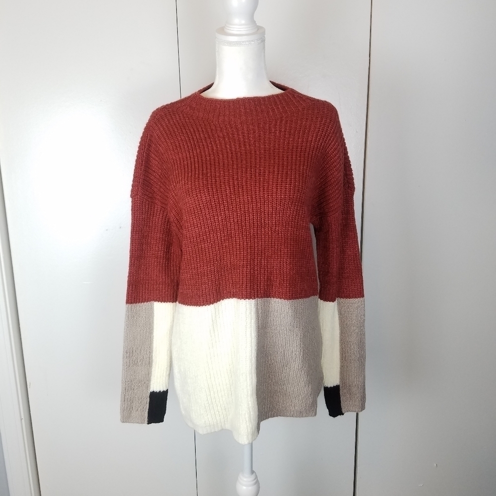 C'isa color block crew neck long sweater